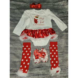 My 1st‎ Christmas Holiday Party Red Snowflake  4 Piece Outfit Size 12-18 months